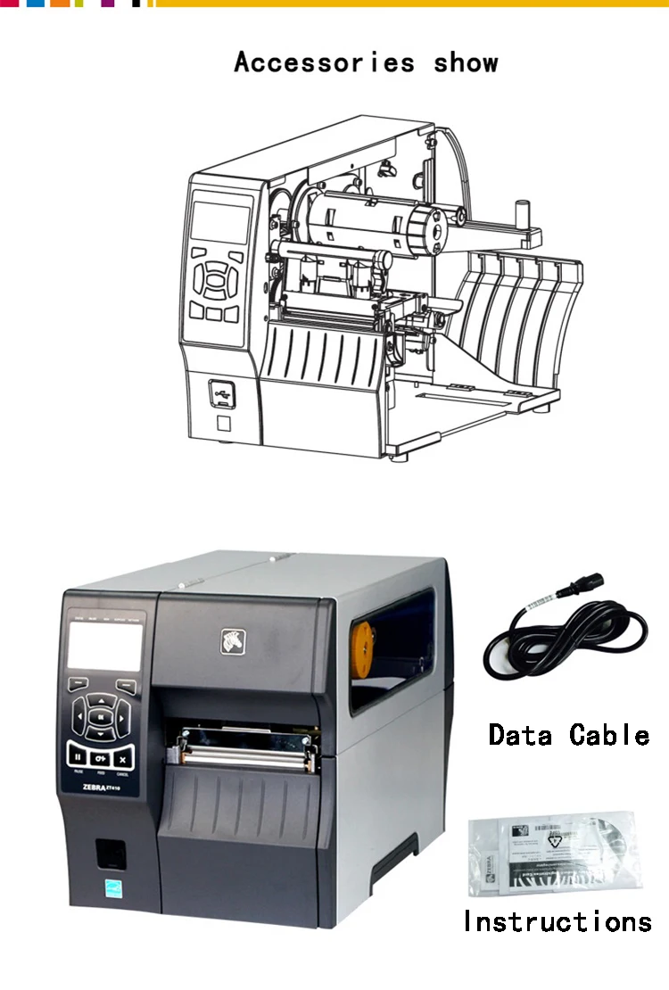 제브라 오리지널 브랜드 신제품 ZT411 300DPI 4인치 산업용 열전사 바코드 라벨 프린터 색상 356mm (14인치)/초