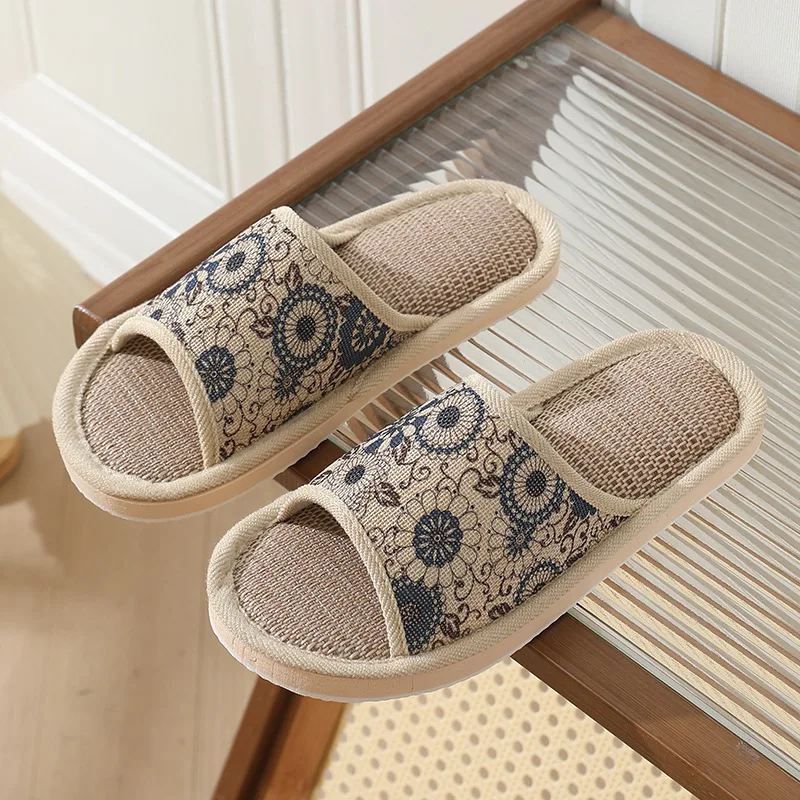 

Женские ретро-тапочки из конопли для дома, летние дизайнерские женские туфли на плоской подошве, элегантные повседневные комнатные шлепанцы 2026 года, парные, с мягкой подошвой, легкие