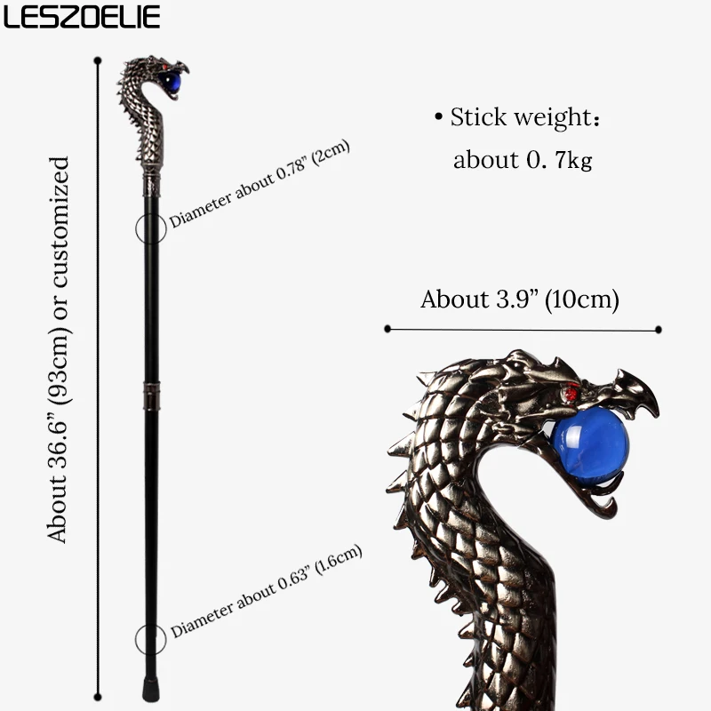 Bastón de cabeza de dragón de lujo para hombre con bola de cristal azul real, bastones de moda, palos decorativos para fiesta para mujer, diseño Vintage
