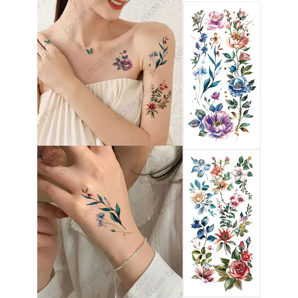 

Водостойкие временные татуировки для женщин, украшение для тела, рук, тела, цветок, поддельные татуировки, наклейки, декор для тела для праздника