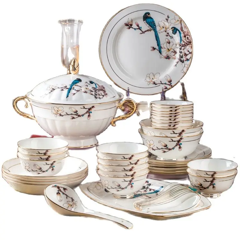 58 Heads jingdezhen ceramics Dinnerware Dinner Tableware Bone China Dishes Set Pot Rice Bowl Salad Noodles Bowl Dish Bowl