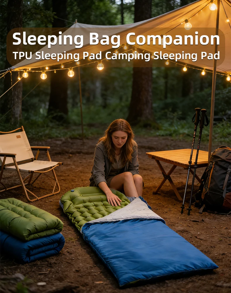 tpuインフレータブルスリーピングパッドと寝袋付き超軽量キャンプマットレス防水ポータブルエアベッド（ハイキング用）