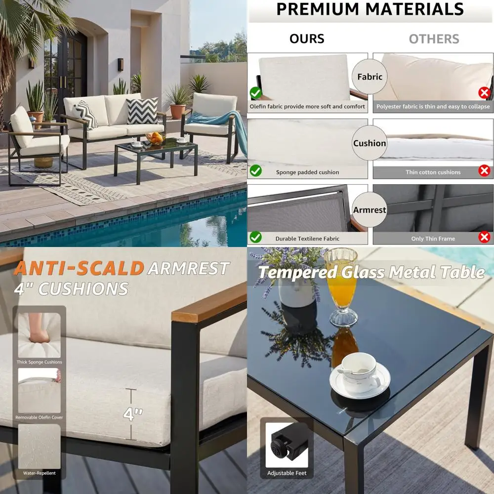 

4-Piece Metal Outdoor Patio Furniture Set - Sectional Conversation Area
