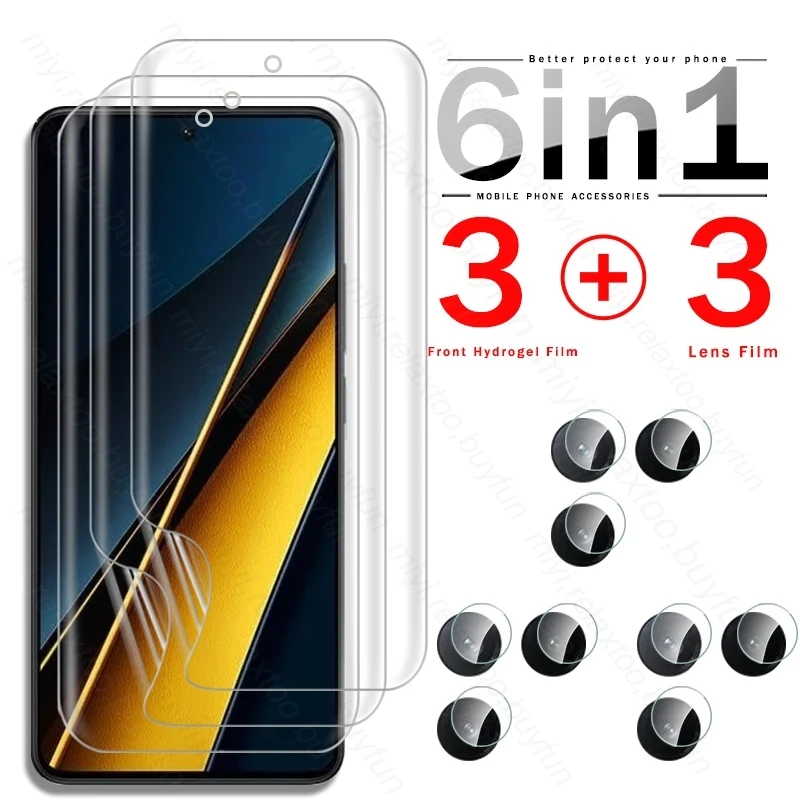 6 In 1 Camera Glass For Xiaomi PocoX6 Poco X6 Pro 5G Hydrogel Film Screen Protector Not Glass Poko Little X6Pro X 6 Pro 6Pro 6X