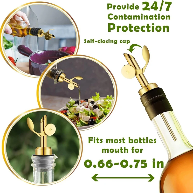 4 Pcs Stainless Steel Bottle Pourers,Self Closing Olive Oil Dispenser Spout,Auto Flip Feature Liquor Pour Spouts