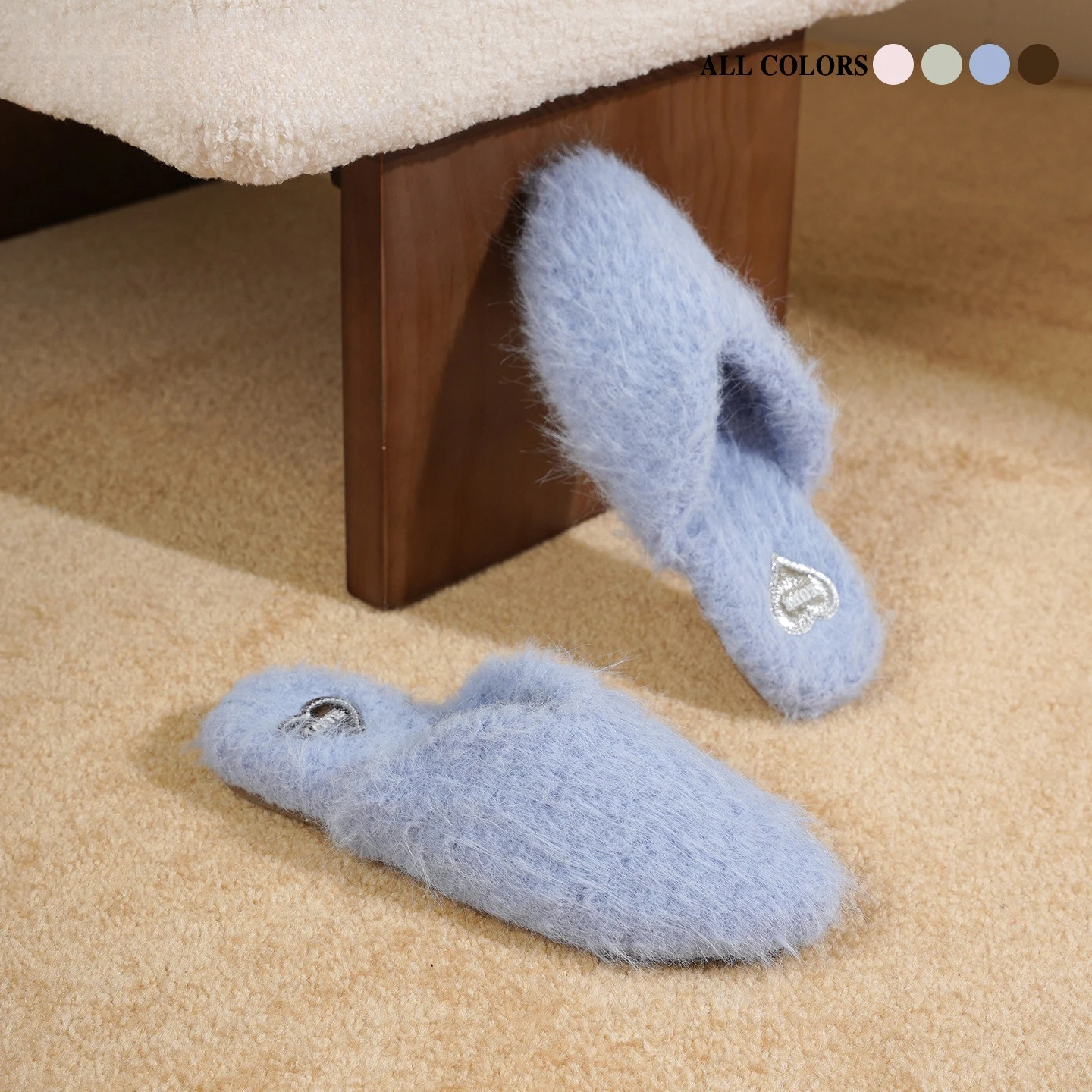 

Новые модные и высококачественные женские домашние шерстяные тапочки с мехом в форме сердца для осени и зимы