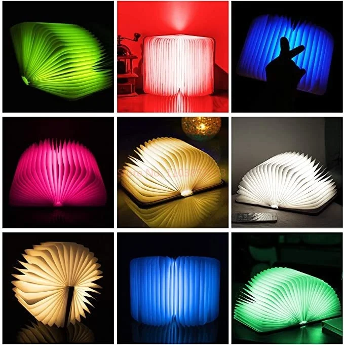 3d Folding Creative Led Night Light Rgb Color Usb Recharge Wooden Book Light Decor Bedroom Desk Table Lamp For Kid Brithday Gift