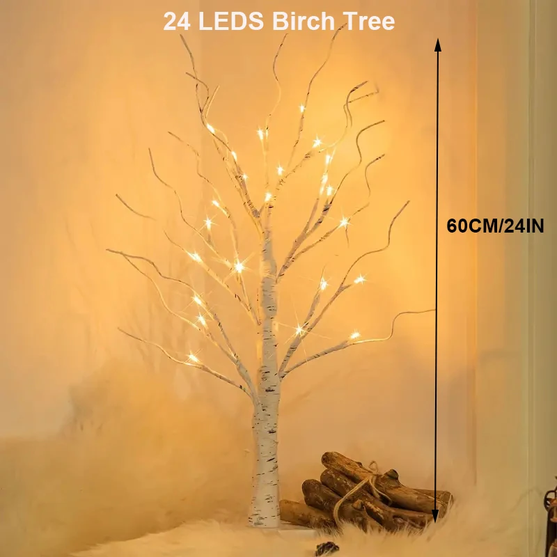 1PC 24 LEDS Birch Tree Light USB Battery Power Twinkling Tree Fairy Tree Lamp For  Party Bedroom Christmas Outdoor Decoration