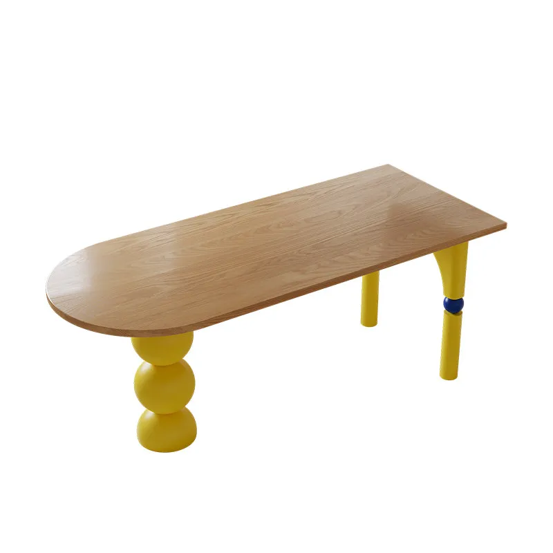 

Solid wood dining table household small apartment Memphis color matching dining table high-end log semi-round wall desk