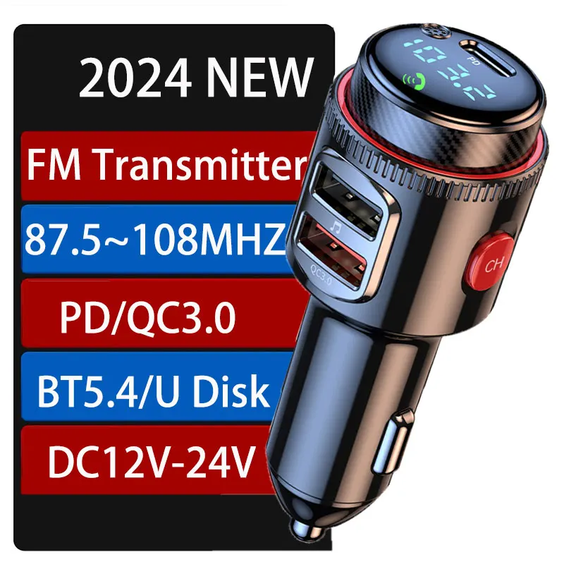 

Car FM Transmitter Wireless Handsfree U Disk MP3 Play Bluetooth 5.4 Receiver USB Charger PD30W/QC 3.0 Car Fast Charge Adapter