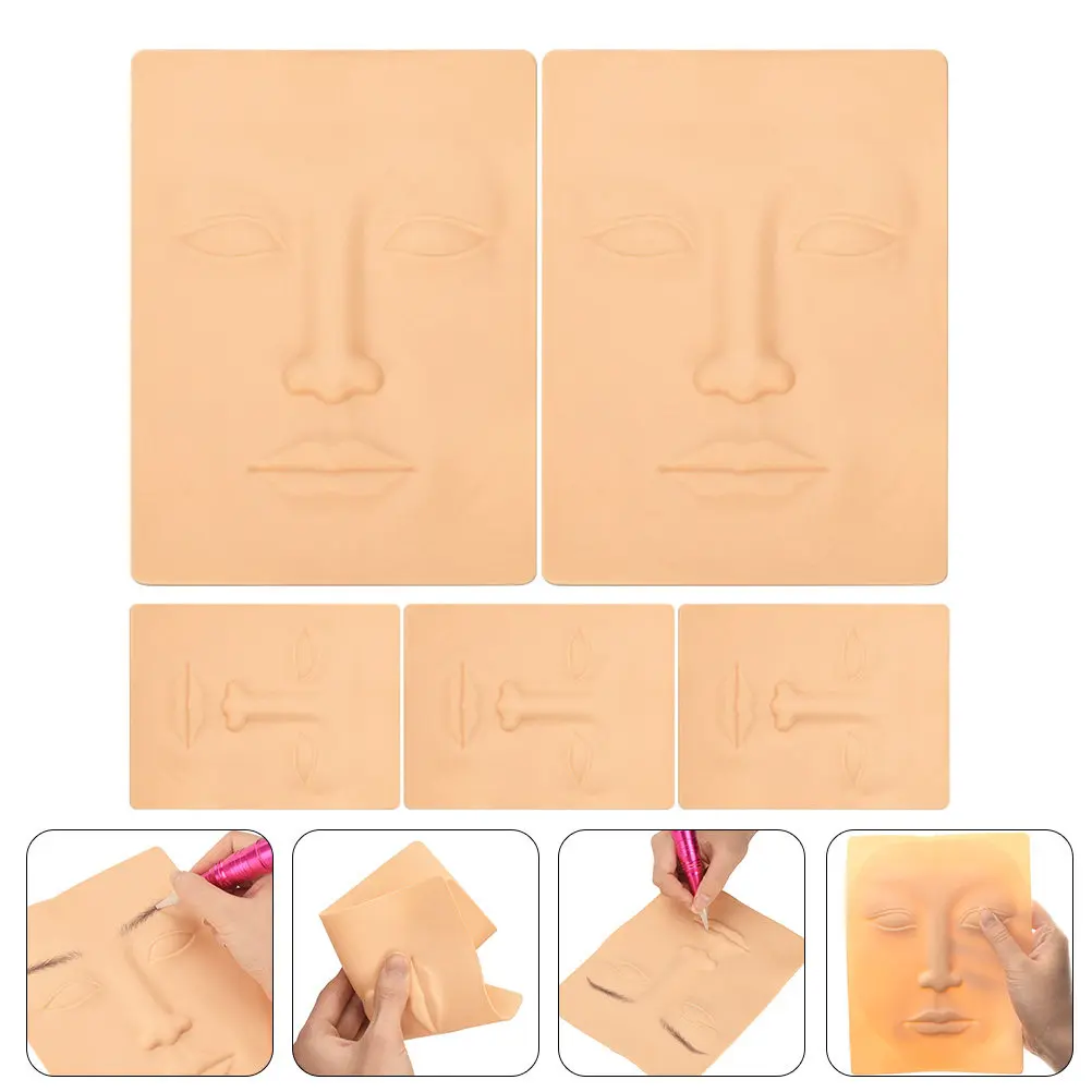 

5Pcs Silicone Face Skin for Eyebrow Tattooing Practice Realistic Smooth Surface Ideal for Makeup Artists Salon Training