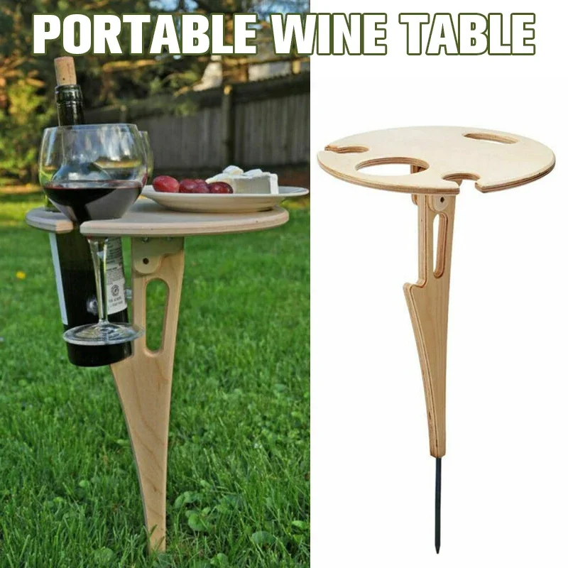 

Outdoor Wine Table With Foldable Round Desktop Mini Wooden Picnic Table Collapsible Easy To Carry Wine Rack Party Travel Tools