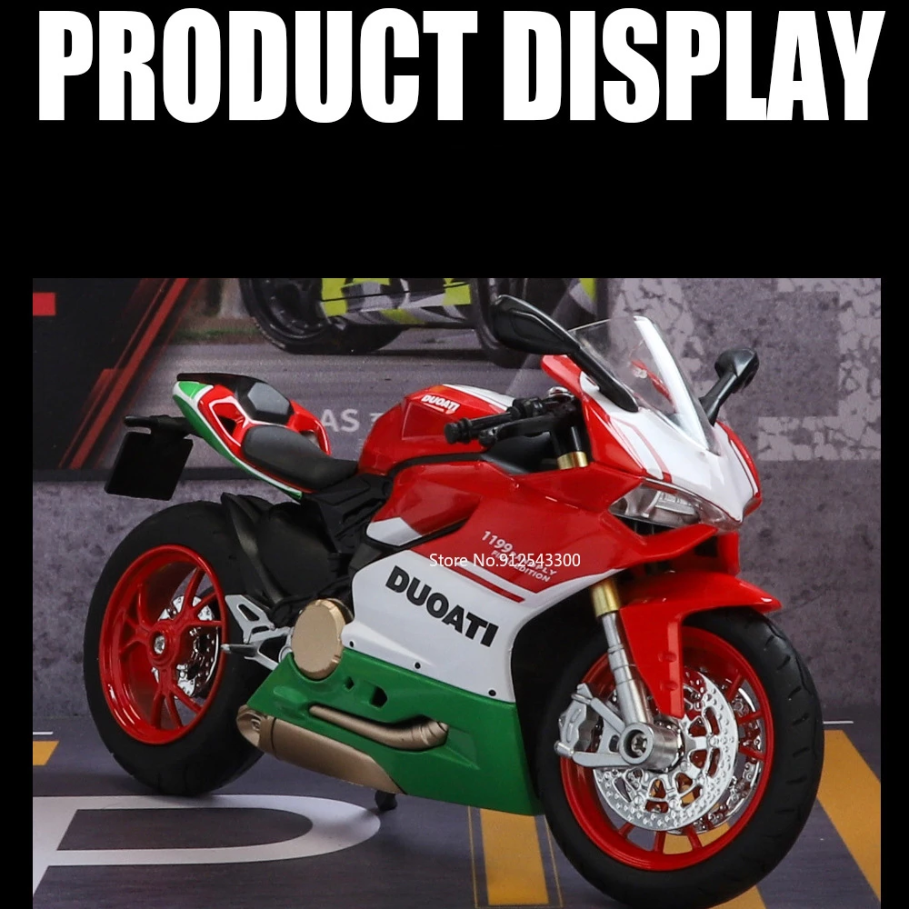 1/12 1199 Racing Motorcycle Model Car Toy Alloy Body Steerable Shock Absorption Front Wheels Sound Light Motorbike Model For Boy