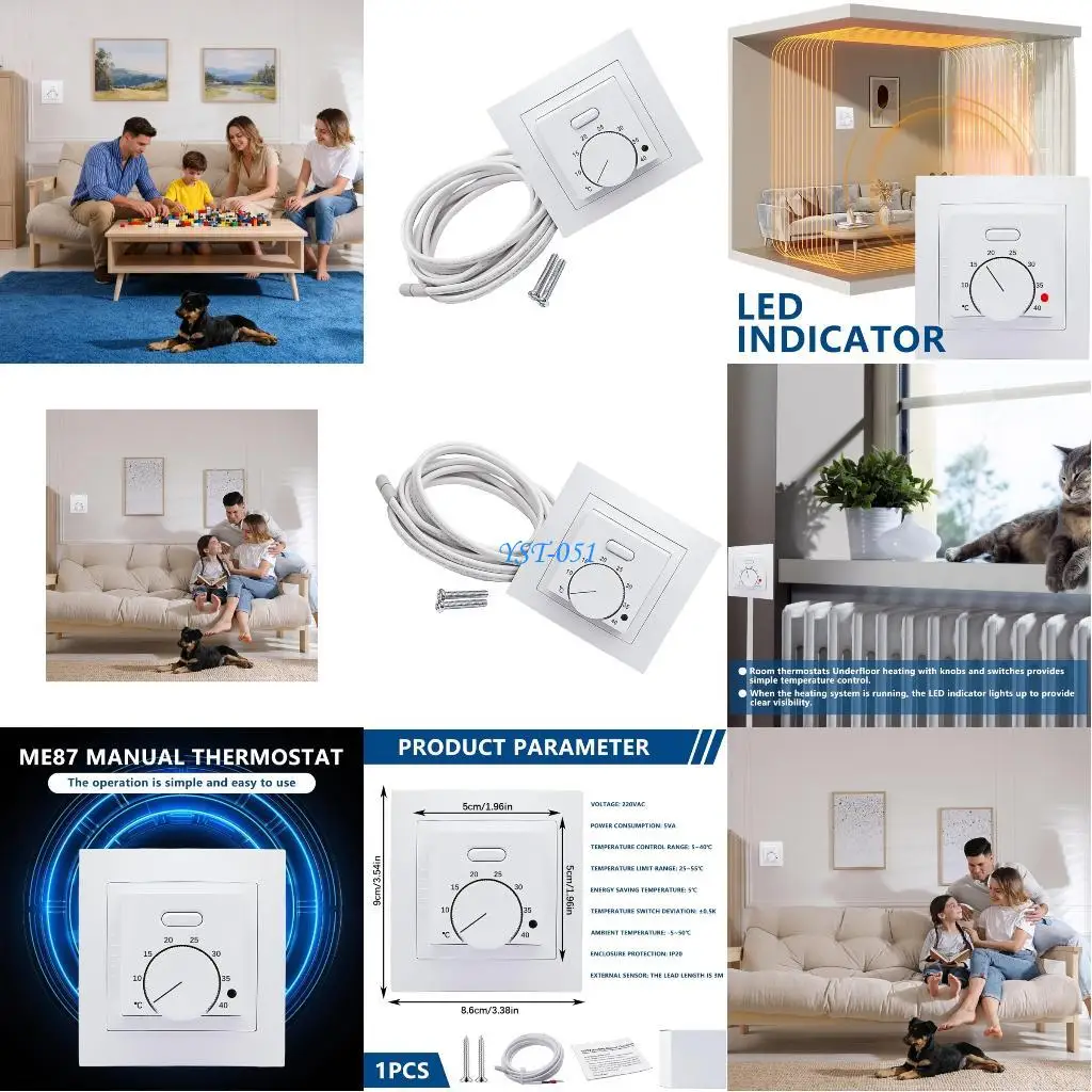 

E15A Mechanical Thermostat 5 40°C Temperature Ranges 16A Capacity Energy Efficient Heating Control Housing Cutout Install