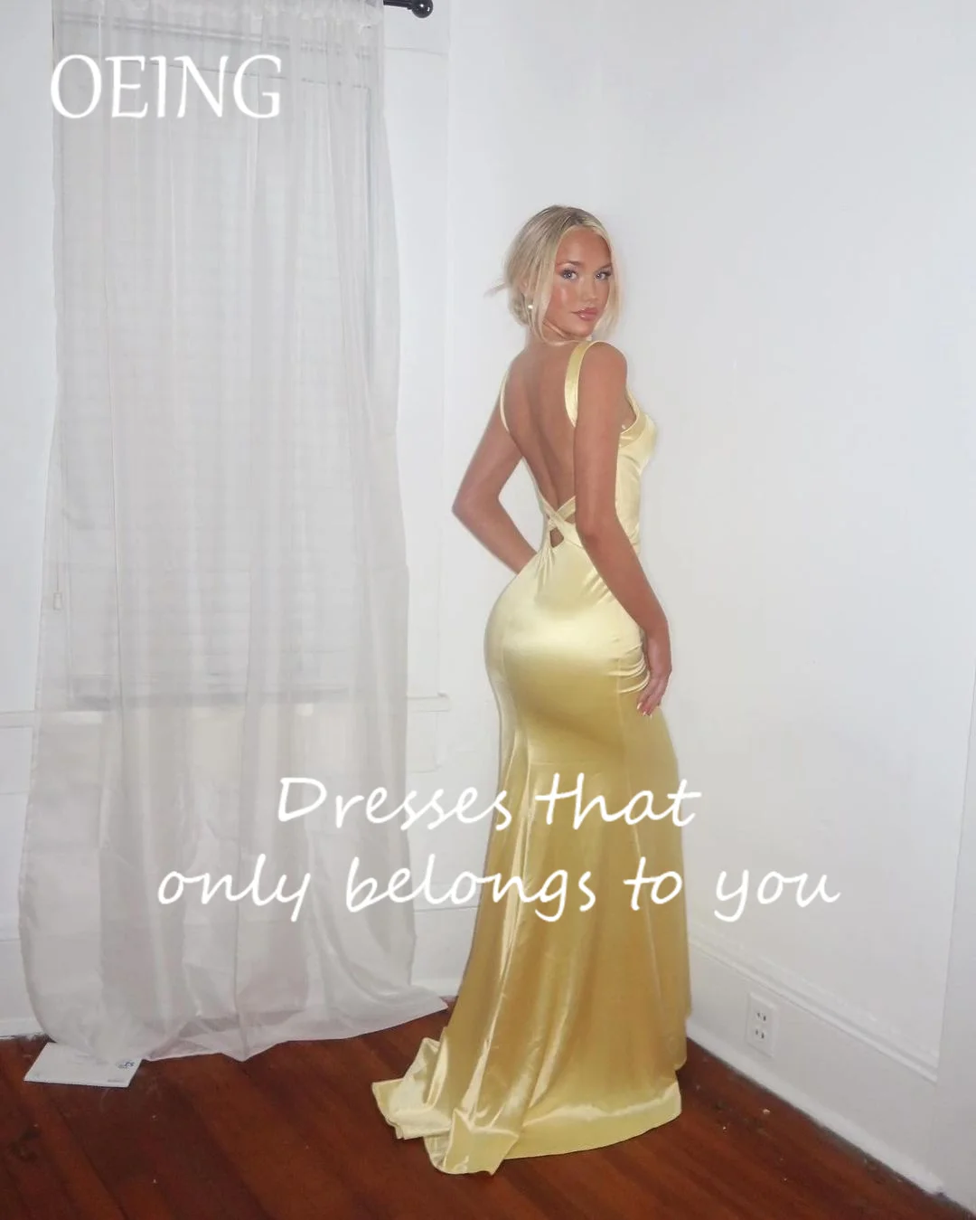 OEING V-Neck Luxury Garden Evening Dresses Mermaid Yellow Sleeveless Formal Birthday Floor Length Elegant Prom Gown Party Women