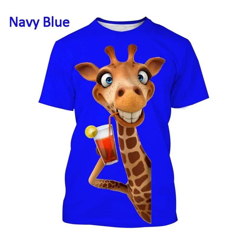 Fashion Cute Giraffes 3D Printed Short Sleeve T-shirt For Men Funny Animals Graphs T-shirt Casual Women Clothes Harajuku Y2k Top