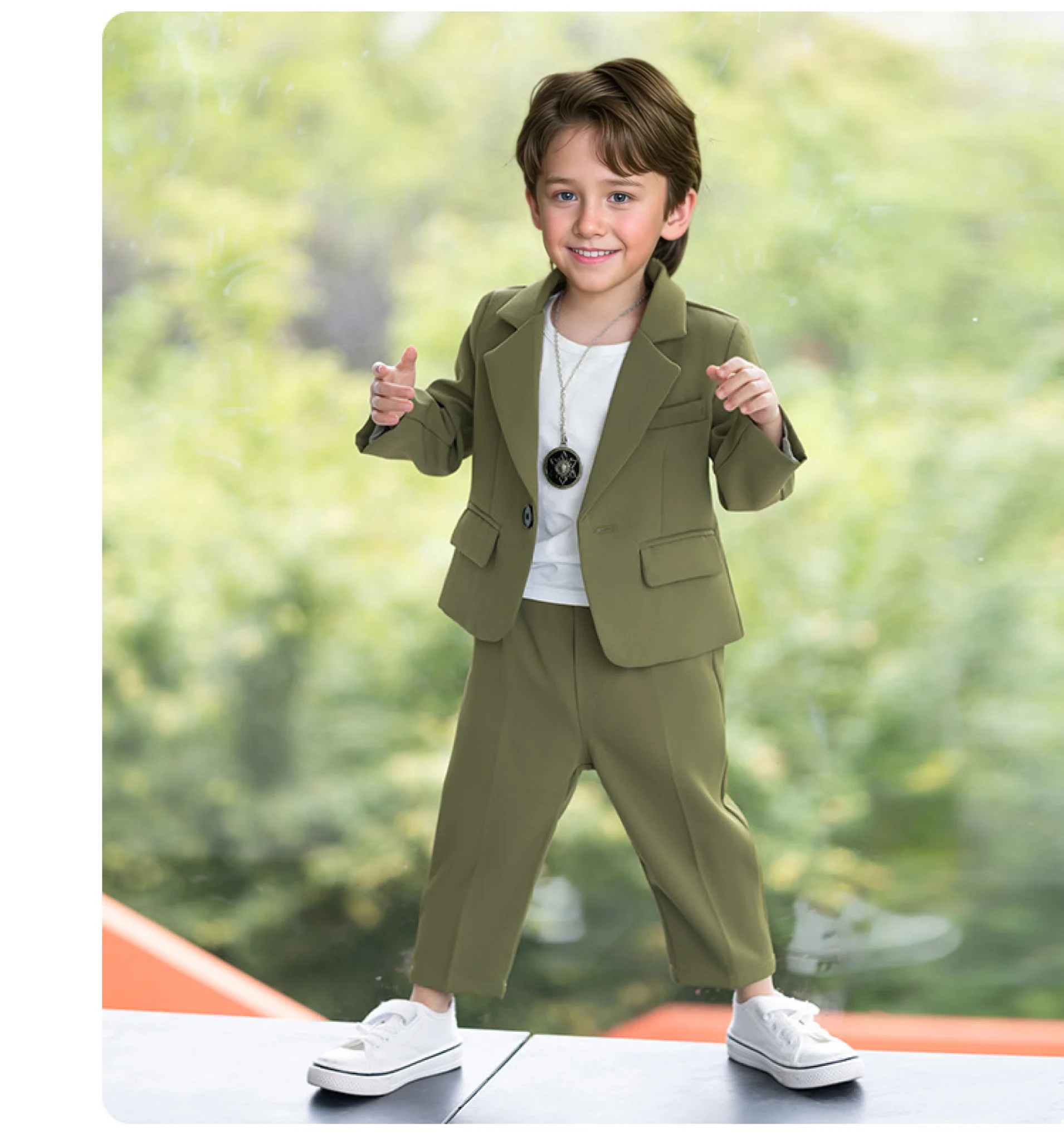 

От 1 до 11 лет, детский повседневный костюм из 3 предметов, комплект с курткой, брюками, ожерелье, свадебное платье с цветочным узором для мальчиков, детский зеленый костюм для выступлений на фортепиано