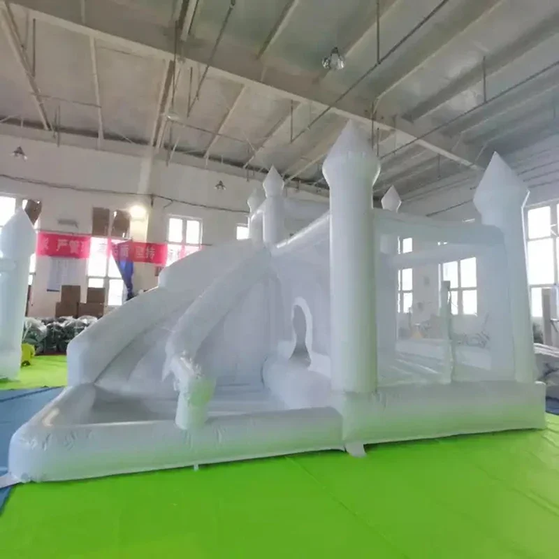 Commercial Inflatable White Bounce House งานแต่งงานกลางแจ้งปราสาท Bouncy พร้อมสไลด์ Bounce Combo สําหรับงานปาร์ตี้และสนุกฟรี air เรือ