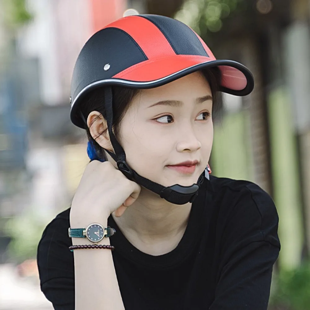 Classic Baseball Cap Style Bicycle Helmet Safety Hard Motorcycle Half Helmet Half Face Adjustable Strap Cycling Helmet Scooter