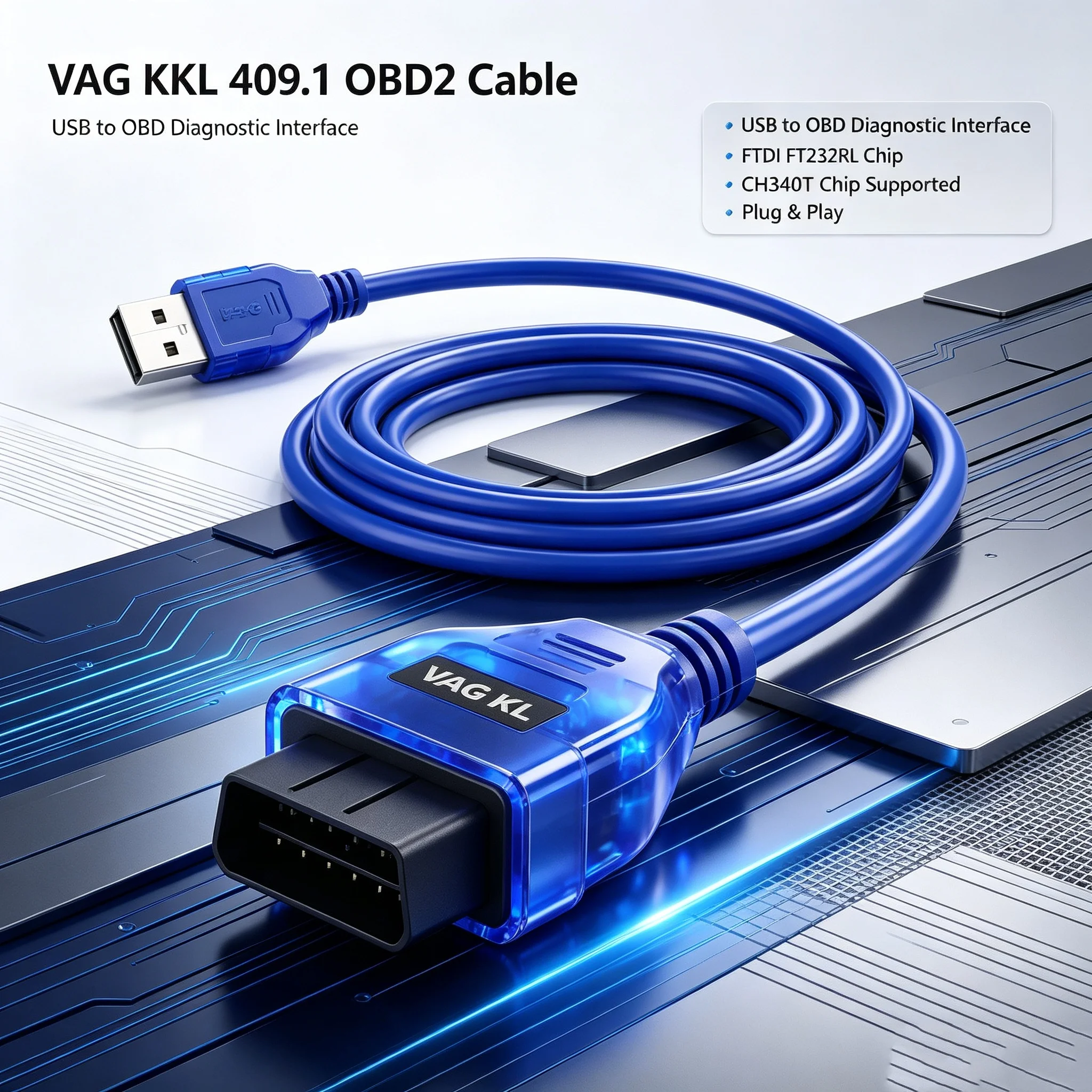 VAG KKL 409.1 OBD2 Diagnostic Cable, FTDI FT232RL CH340T Chip USB OBD Interface Car Diagnostic Tool for VW Audi Skoda Seat