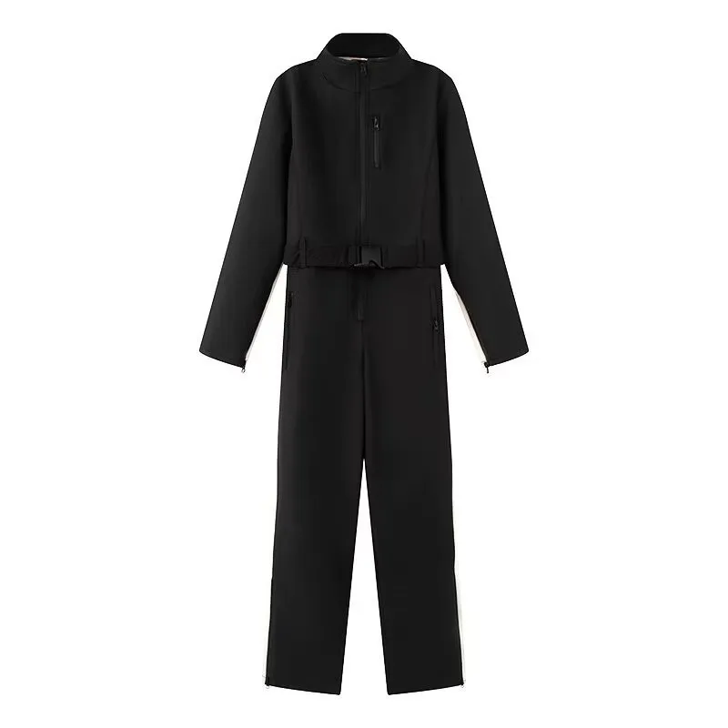 Siren Chic 2026  Elegant Skateboard One-piece Fleece Ski Bodysuit  Long Sleeve Waterproof Windproof Patchwork Skiing Jumpsuits