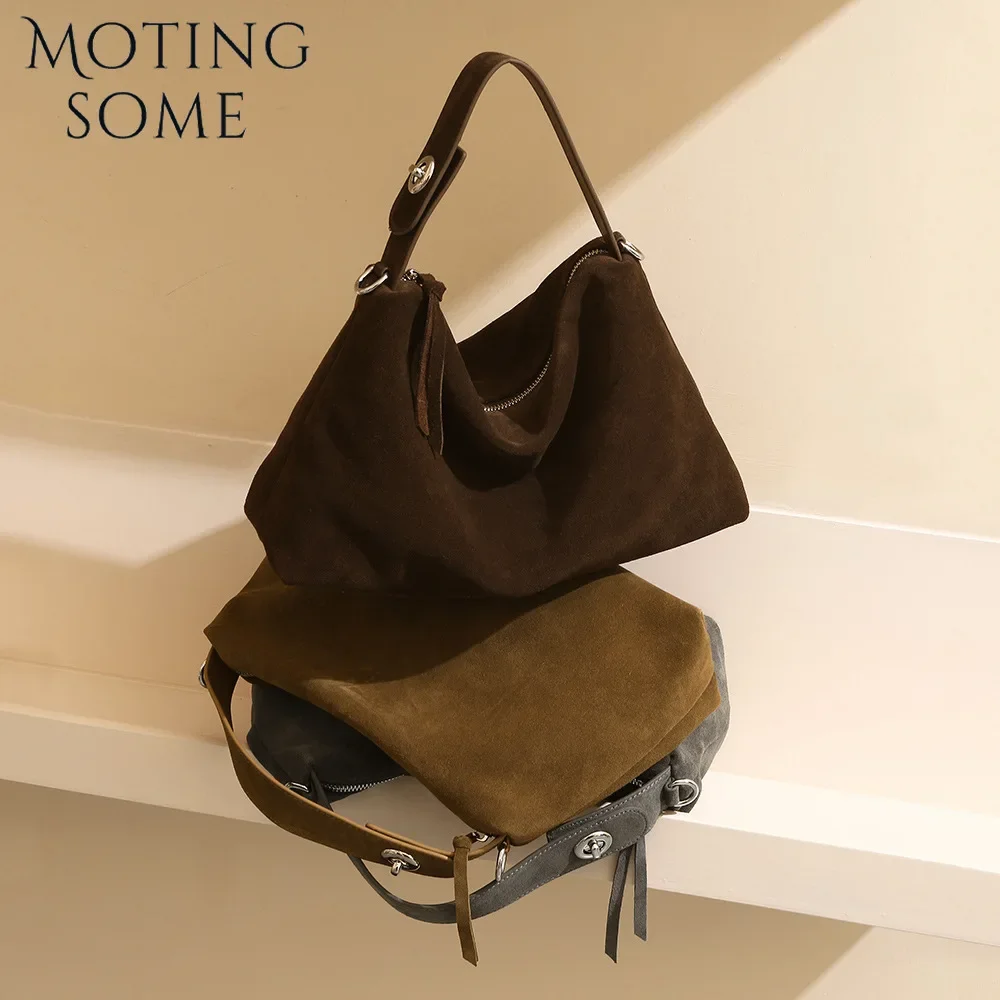 Motingsome Top Quality Suede Bag Woman Crossbody Pillow Bag Niche Lady Literary Shoulder Bag Matte Cowhide Commuting 2024 New