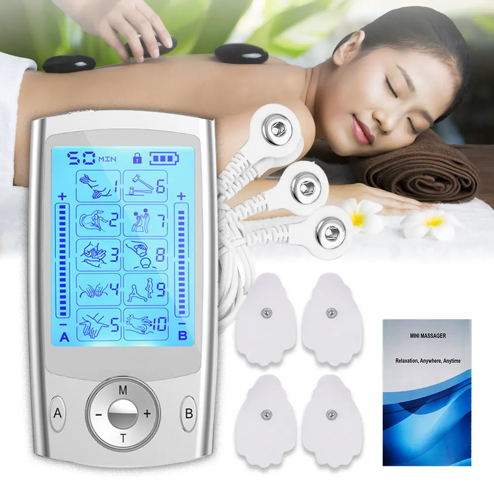 TENS UNIT EMS Muscle Stimulator 20 Intensity Relief Pain Reaxing Body Electronic Pulse Massager Tens Machine Electrode Pads