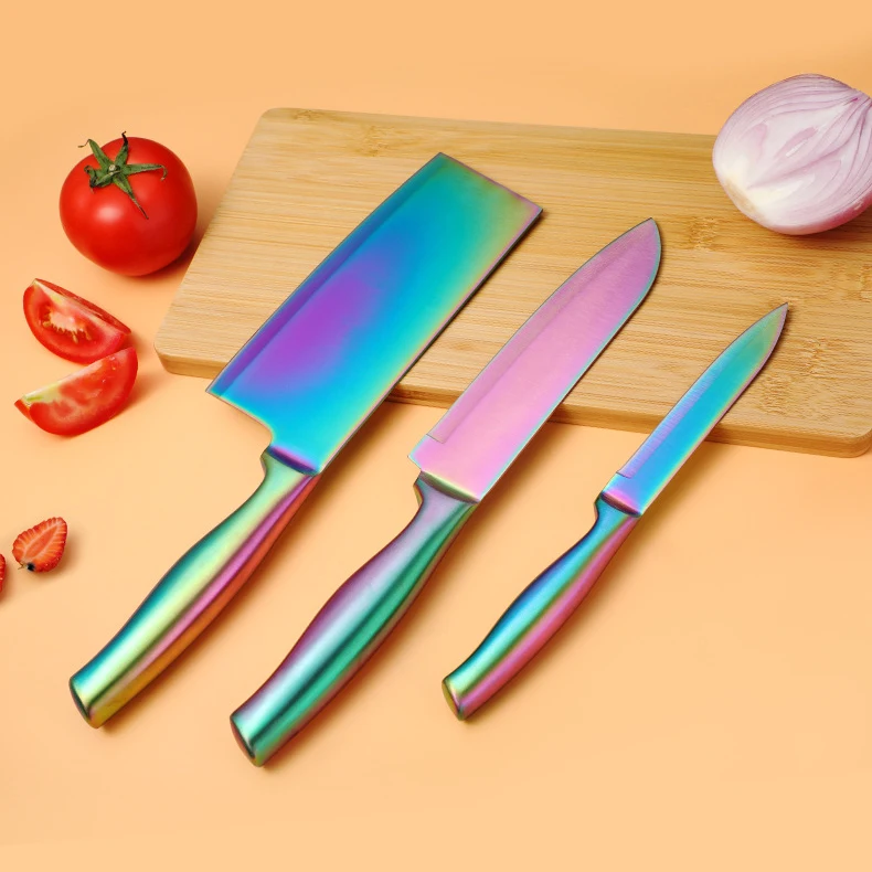 XITUO Color Titanium Chef Knife 1-3PCS Set,Rainbow Coated Kitchen Knife Stainless Steel Cutting Tools for Vegetable, Meat, Fruit