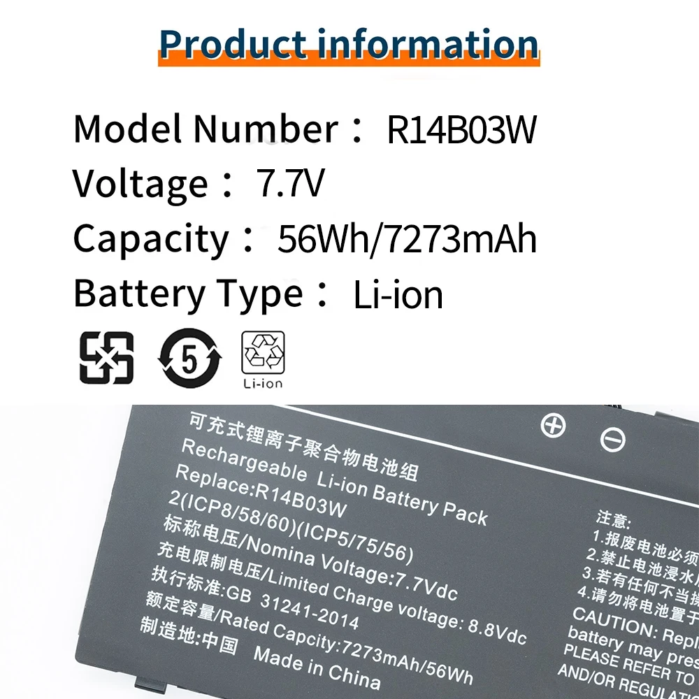 

BVBH R14B03W R14B06W For Xiaomi Pro X 14 Pro 15 Enhanced Thin Light 4ICP6/60/64 New battery