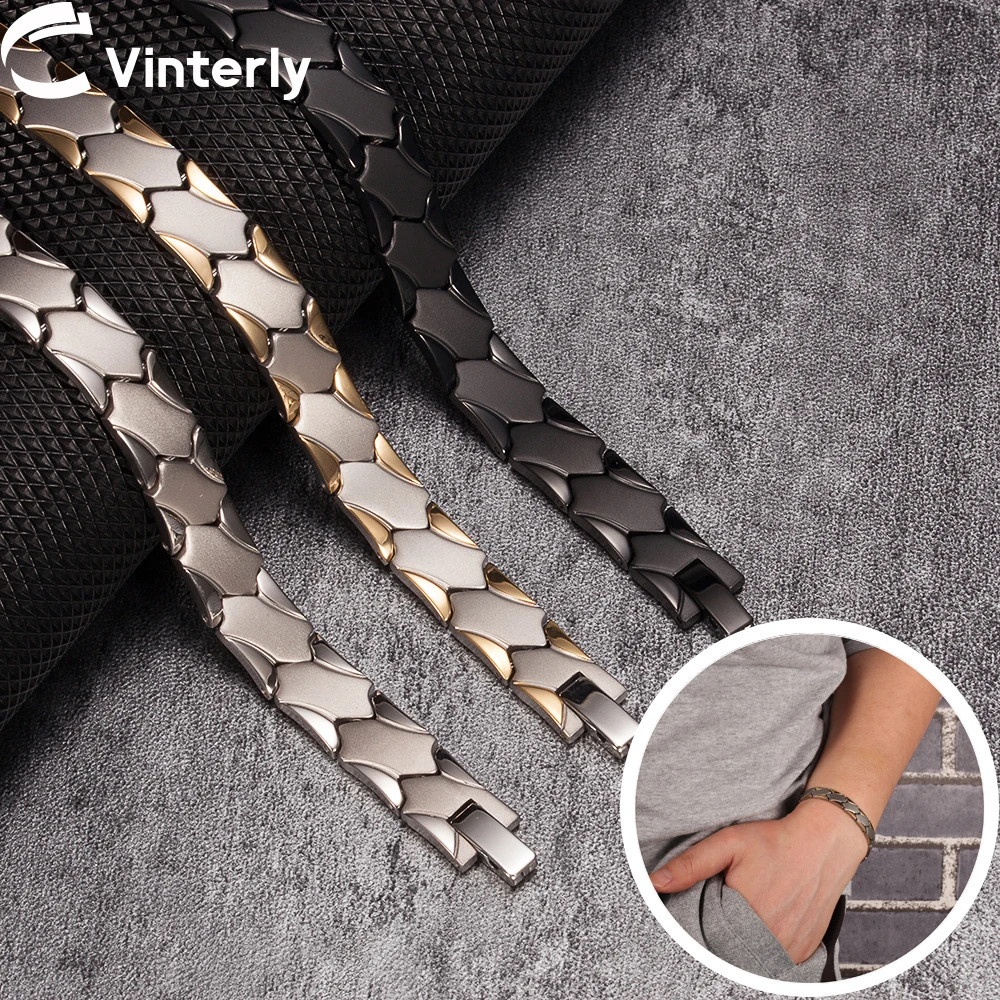 Titanium Magnetic Bracelet Mens 9mm Anti allergy Health Energy Magnetic Bracelet Benefits Germanium Charm Chain Bracelet Male