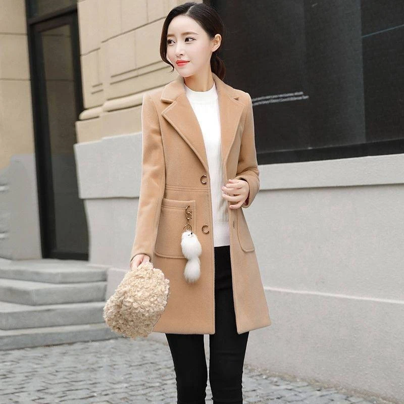 

Women's Mid Length Wool Coat 2025 Autumn Winter New Arrival Loose Fit Slimming Overcoat for Petite Women Trendy Trench Coat
