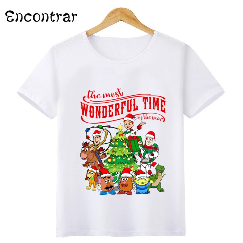 Toy Story Buzz Lightyear Woody Christmas Print Cartoon Kids T-shirt Girls Clothes Baby Boys T shirt Children Clothing,HKP5911