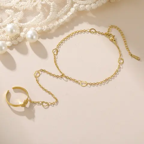 Skyrim Herz Kette Armband Mit Offenen Finger Ring Edelstahl Gold Farbe Hand Armbänder Frauen Trendy Schmuck Geschenk Großhandel