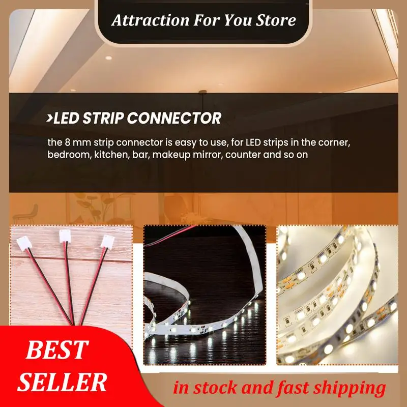 Hot Selling 24Pcs 8Mm 2 Pin LED Strip Light Connector For 8 Mm Wide Flexible SMD 3528 2835 Single Color LED Strip Lights Solderl
