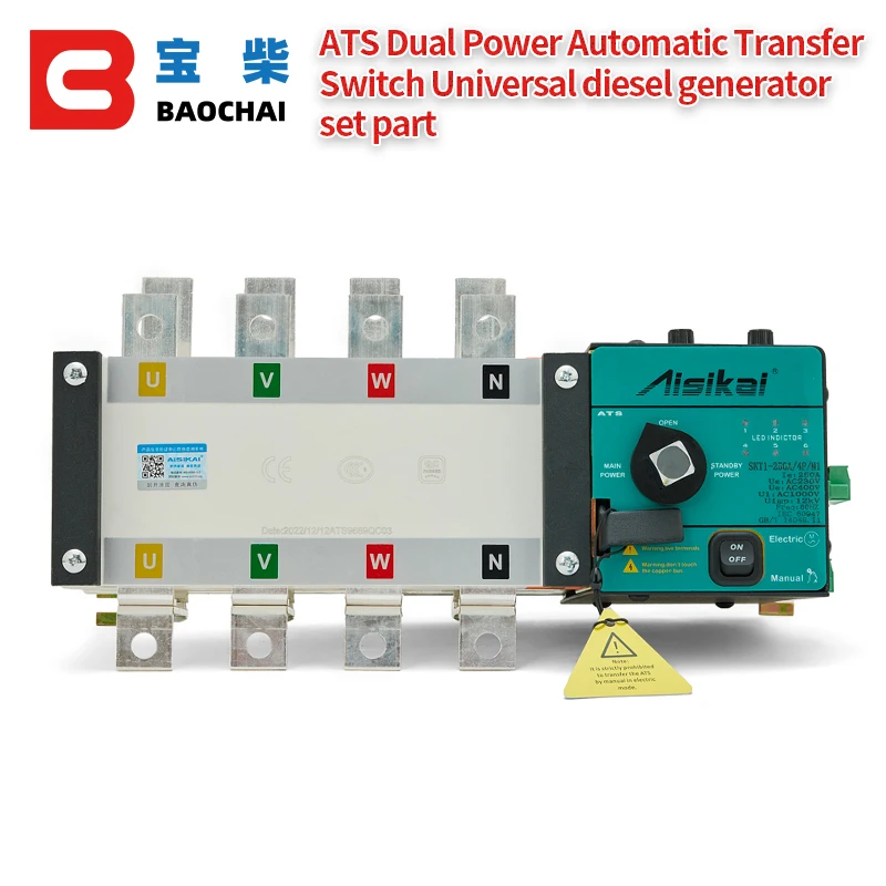 Aisikai 4P 100A-800A ATS Dual Power Automatic Transfer Switch Diesel Generator Parts Board Circuit Breaker Single Three Phase