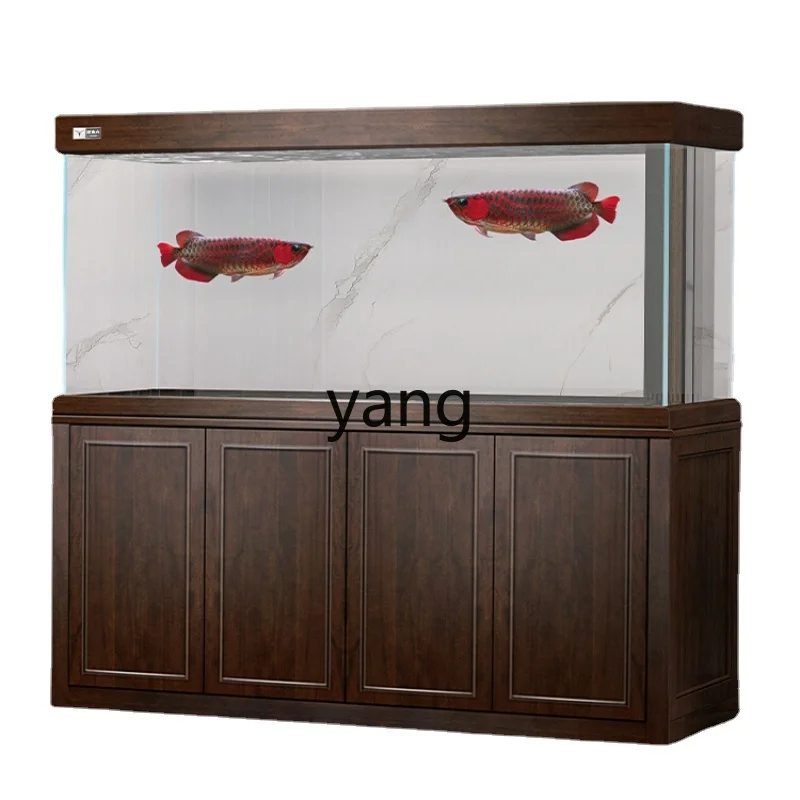 Yjq Household New Chinese Style Solid Wood Living Room Super White Glass Professional Bottom Filter Dragon Fish Tank Aquarium