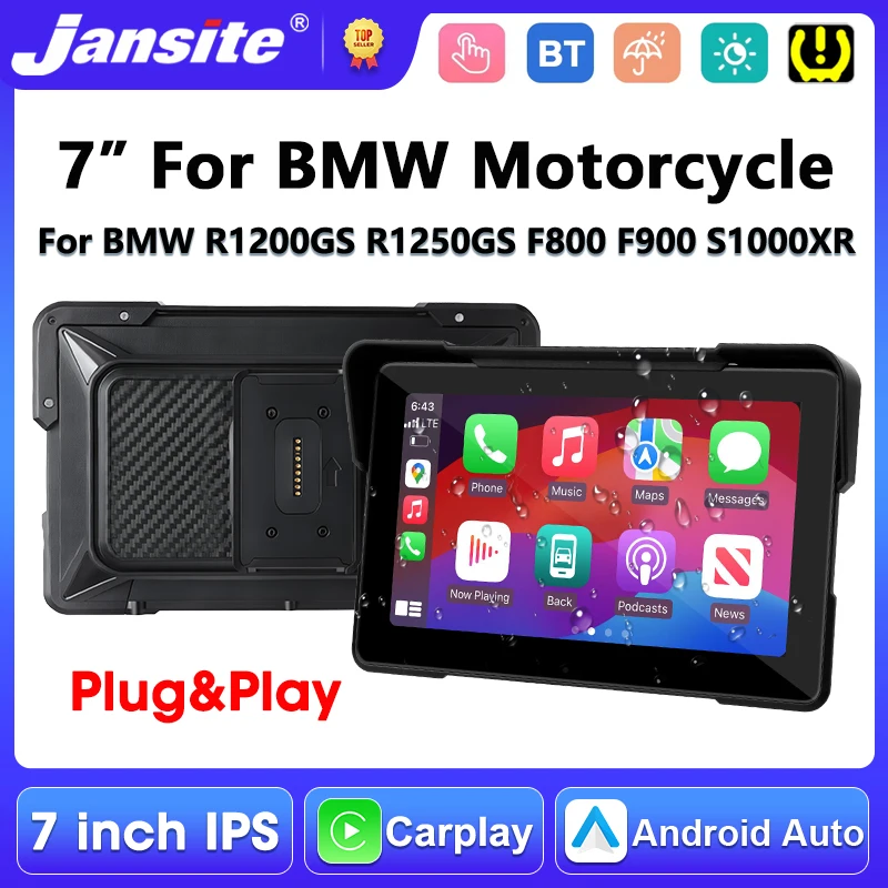 Jansite 7 inch Motorcycle GPS Navigation For BMW R1200GS R1250GS F800 F900 S1000XR Wireless CarPlay Android Auto BT Moto Monitor