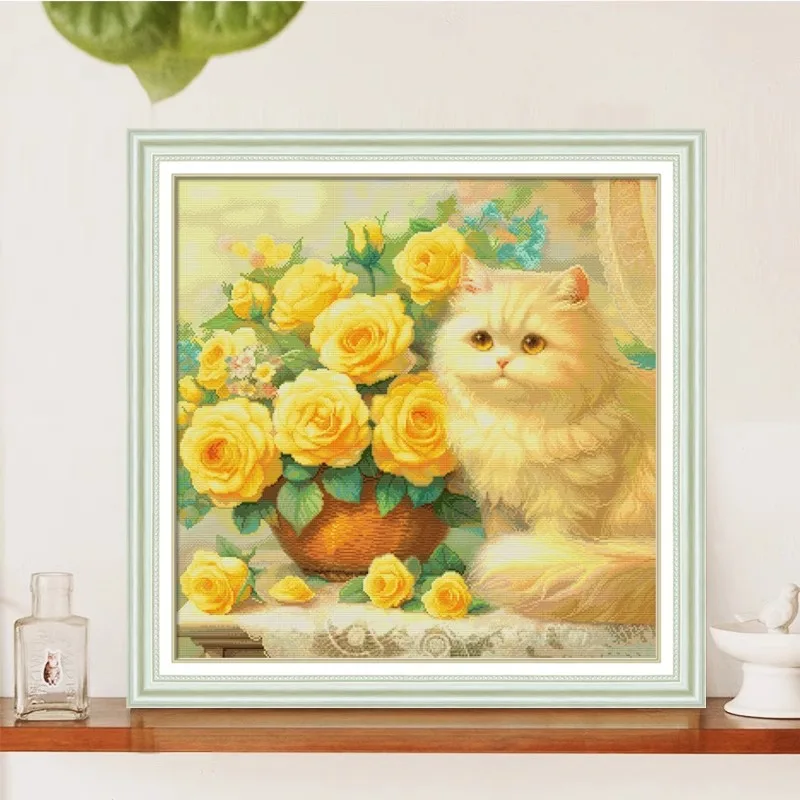 Imagem -04 - Rose e Gato Impresso Kit Ponto Cruz Padrão Animal Bordados Artesanais Faça Você Mesmo Artes Agulha Home Wall Decor