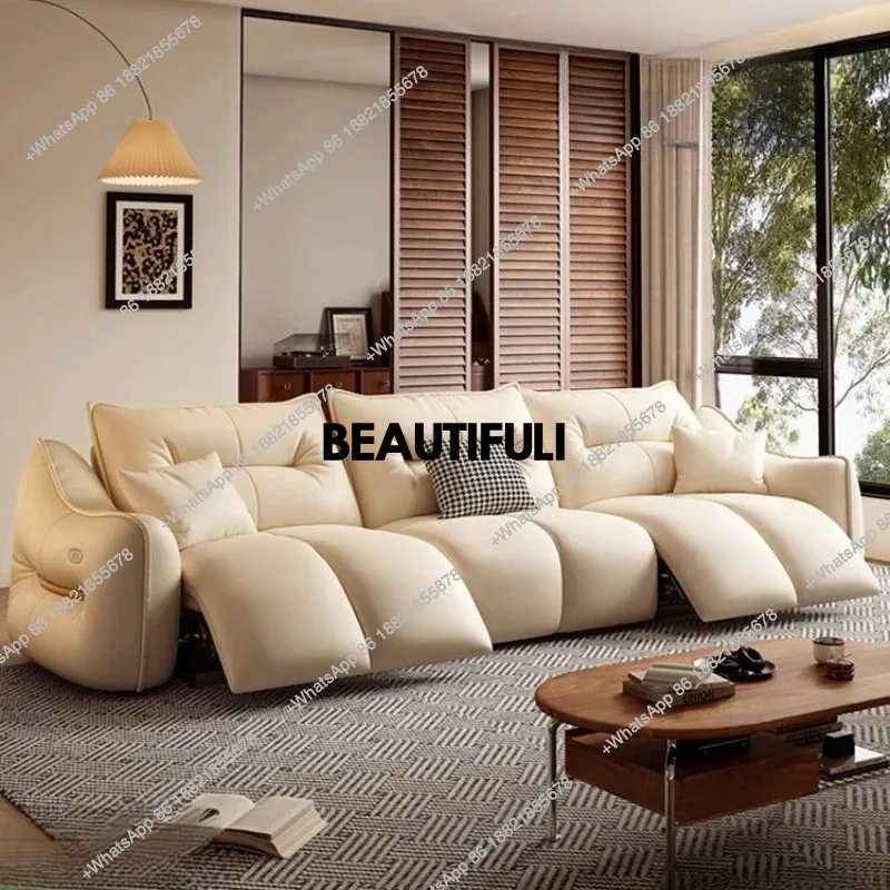 E182 Italian Beige Electric Sofa Strong Modern Luxury Relax 3 Seater Sofa Living Room Recliner Lazy Divano Moderno Furniture Hom