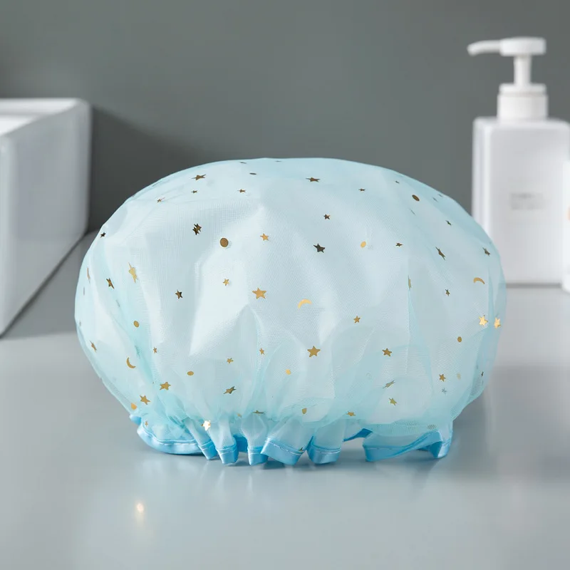 New Thick Double-Layered Shower Cap for Women with Waterproof Hair Protection