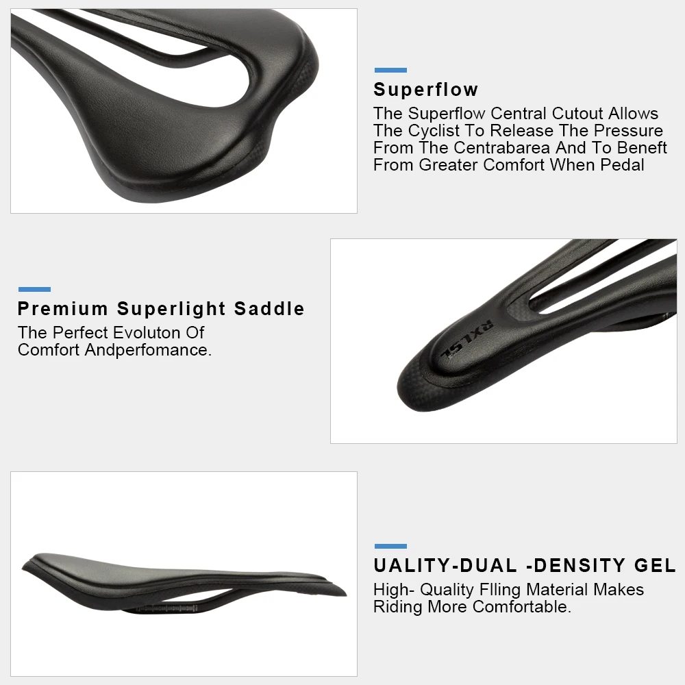 RXL SL Bicycle Saddle Carbon+Soft Leather Gel Comfort Bike Mtb Saddle 280*145mm Mountain-bike Road Seat for Bicycle Accessories