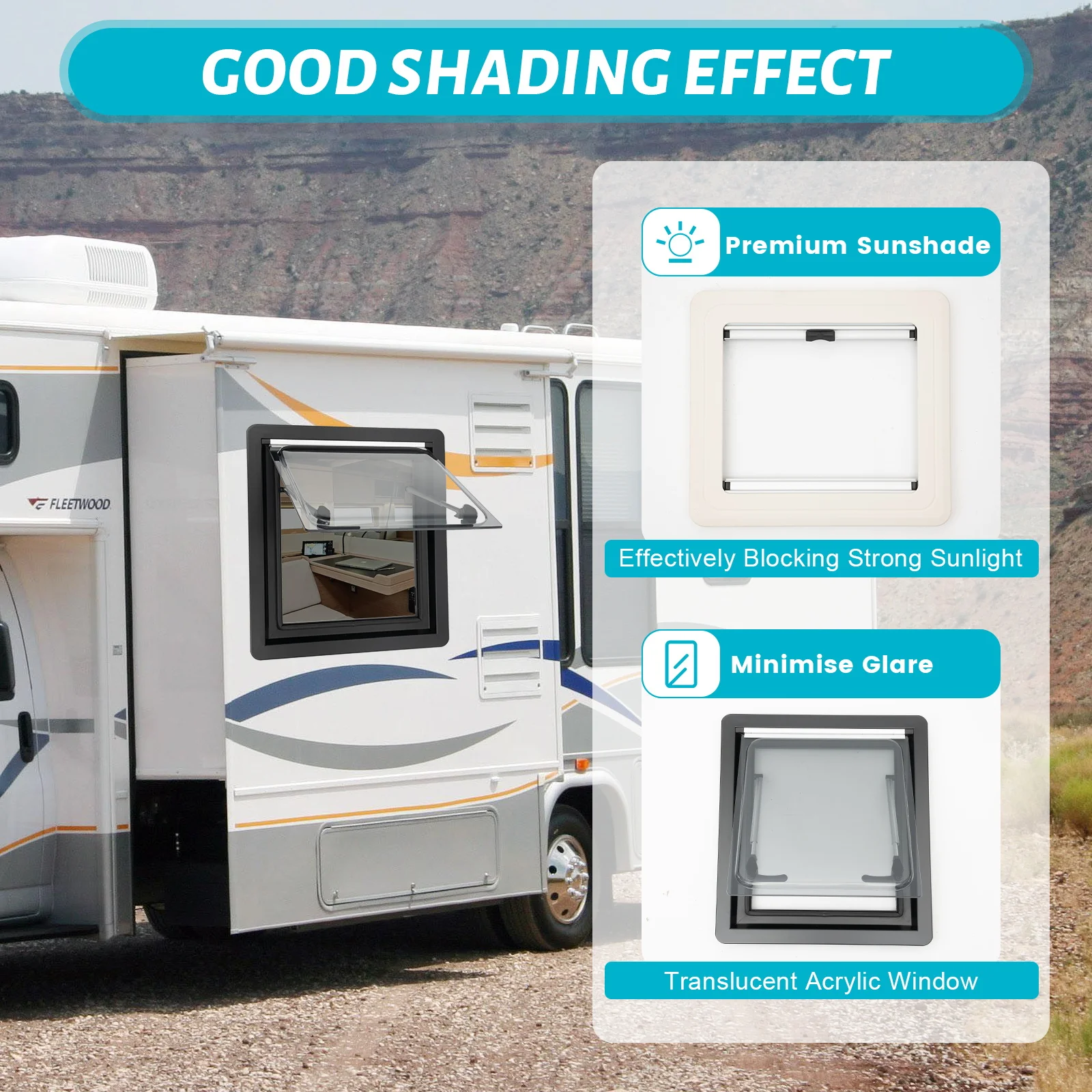 Caravan Side Window, 450x500MM Caravan Extrapolated Ventilation Window, 70° Angle Adjustable for Wall Thickness 25-35mm