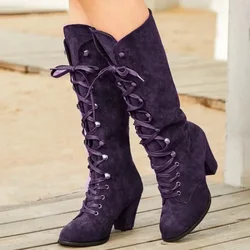 Trendy Women's Boots Autumn Winter New Roman Knight High Boots Round Toe Thick Sole Height Increasing Anti Slip Women's Shoes