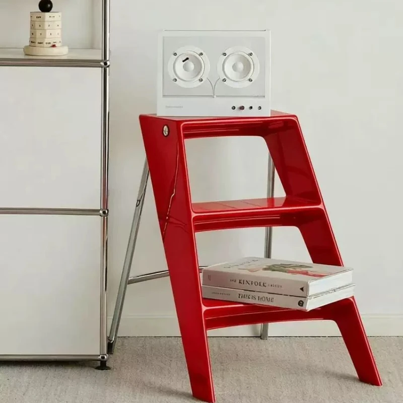 Folding ladder for home use, step stool, red housewarming ladder