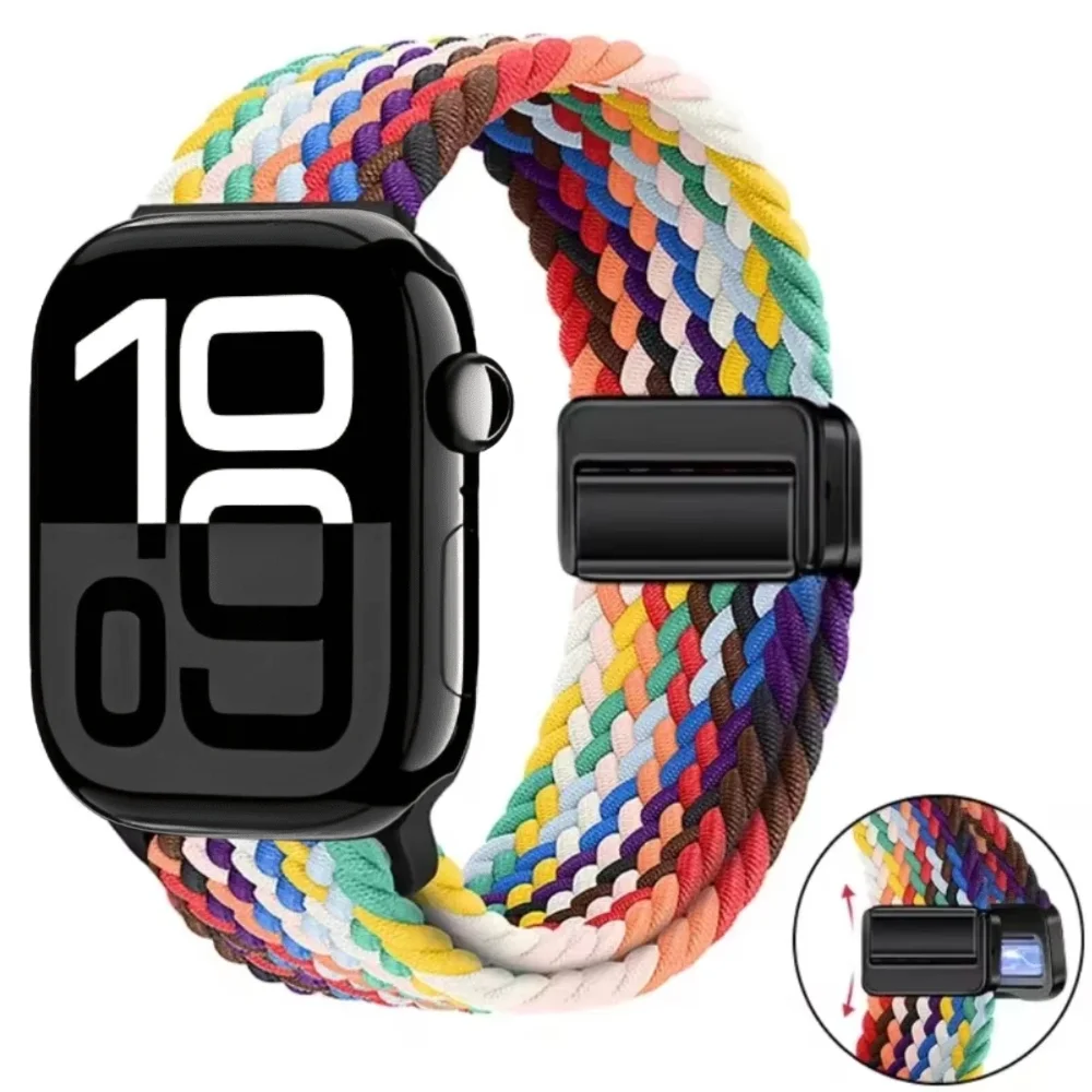 Correa de nailon para Apple watch 10, 42mm, 46mm, 9, 8, 7, 45mm, 41mm, Ultra 2/1, 49mm, banda magnética ajustable para iWatch 6, 5, 4, 3, SE, 44mm,