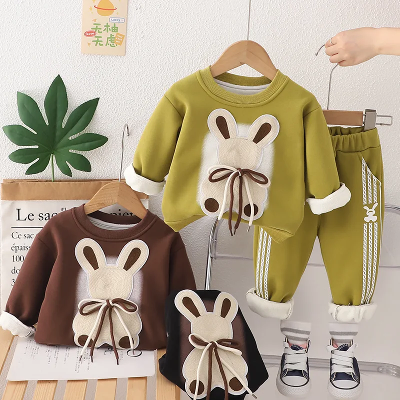 Casual Sets For Kids Girl Autumn Winter Padded Clothing Cartoon Print Children'S Sets Baby Boy Tracksuit 1-4 Year Baby 2pcs Suit