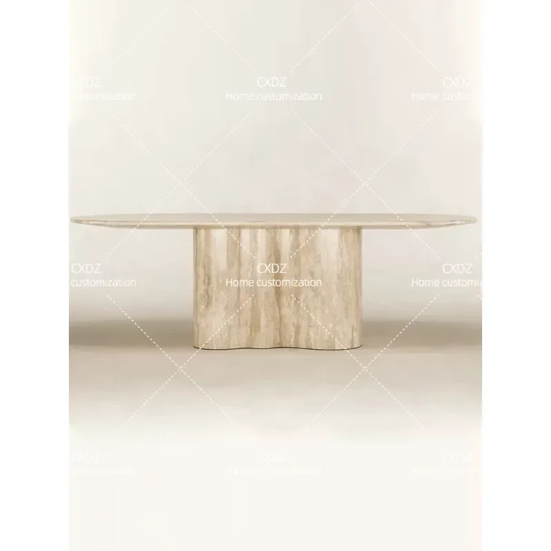 Wabi Sand Wind Minimal Rectangle Natural Travertine Marble Dining Table Designer New Small Apartment Household Long Table