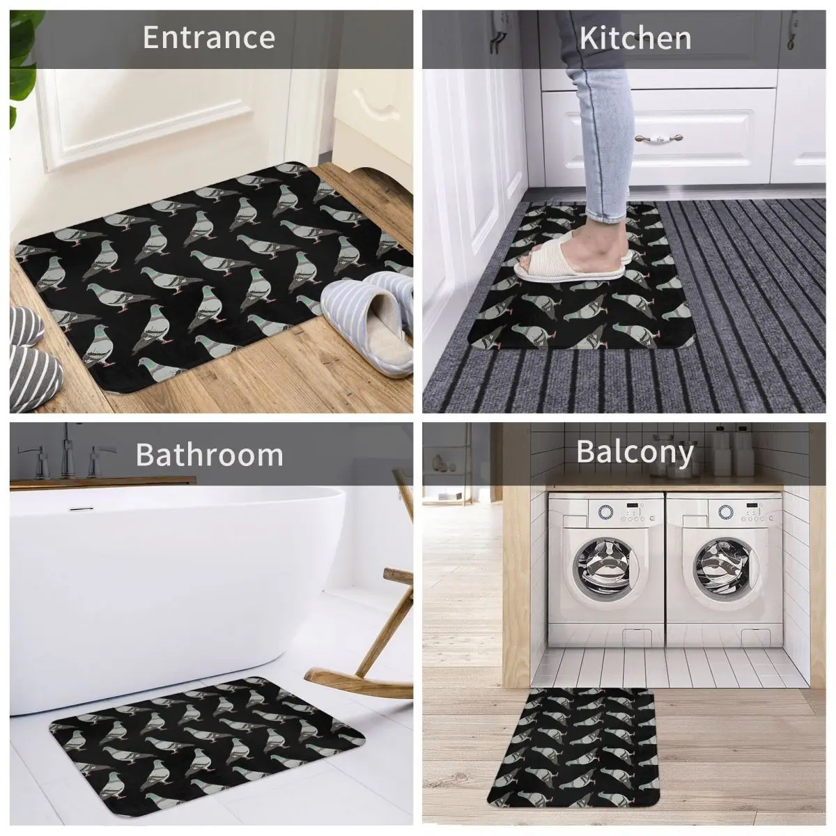 Pigeon Walk 2020, Black Background Anti-slip Doormat Floor Mat Durable Carpet Rug for Kitchen Entrance Home Bedroom Footpad Mats