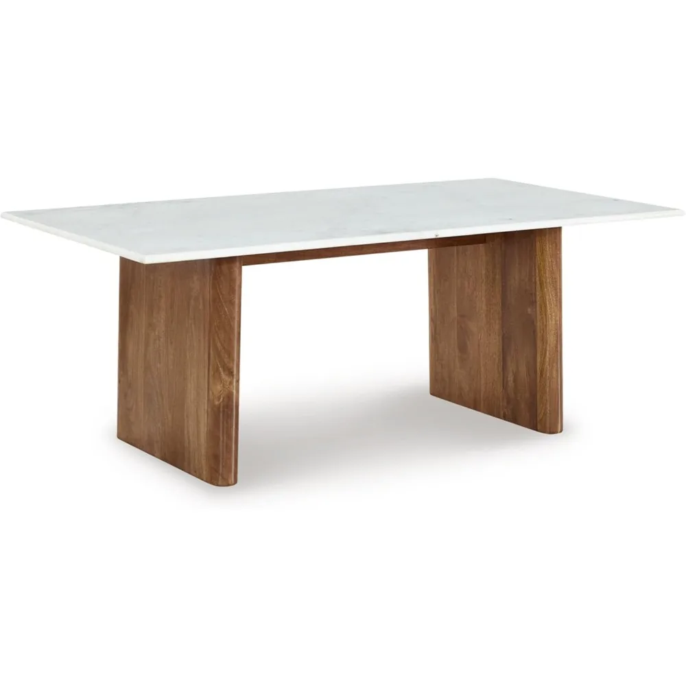 

Modern Coffee Table with Marble Top, White & Light Brown