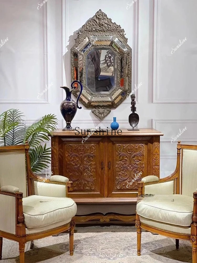 مدخل عرض بهو منحوت قديم أمريكي، خزانة تخزين من الخشب الصلب القديم، فرنسي من القرون الوسطى FT #1